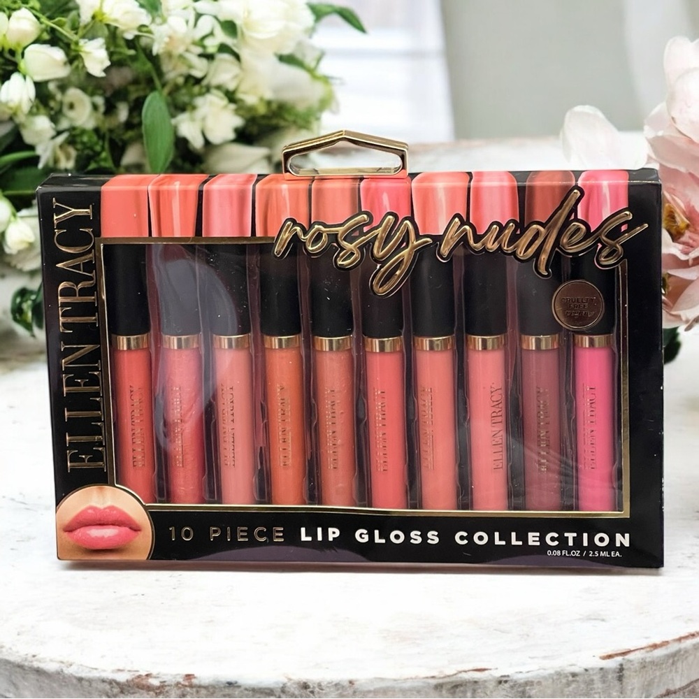 Ellen Tracy 10 Piece Set Rosy Nudes Lip Gloss Collection NWT